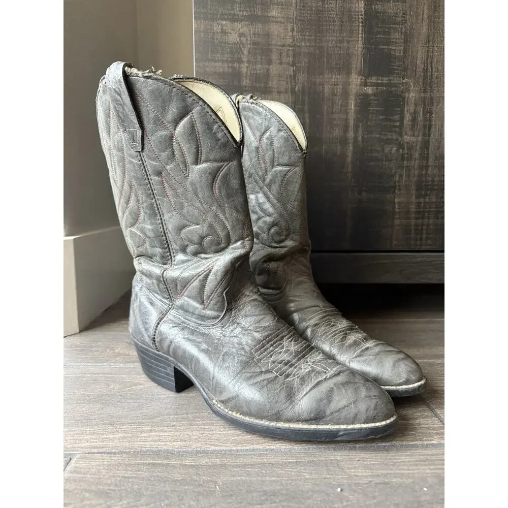Vintage Dark Gray Leather Western/Cowboy Boots - Style 150631 Size 10 EE Men